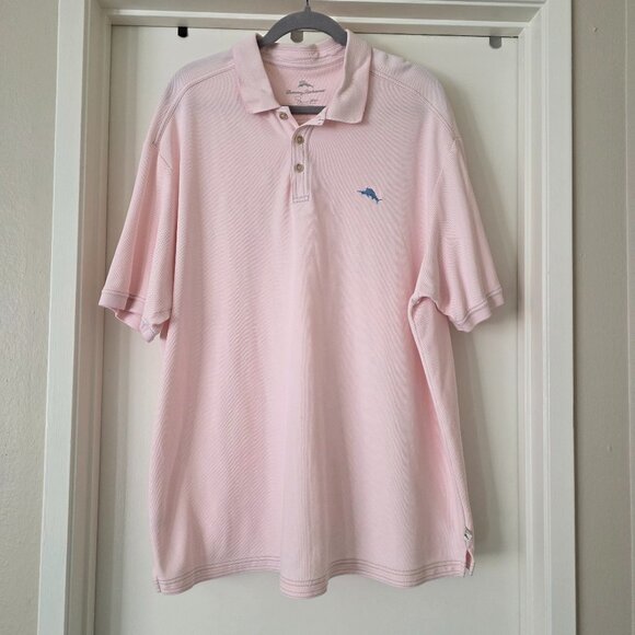 Tommy Bahama Men XXL Polo Shirt Short Sleeve Pink Supima Cotton Polyester - Picture 1 of 8